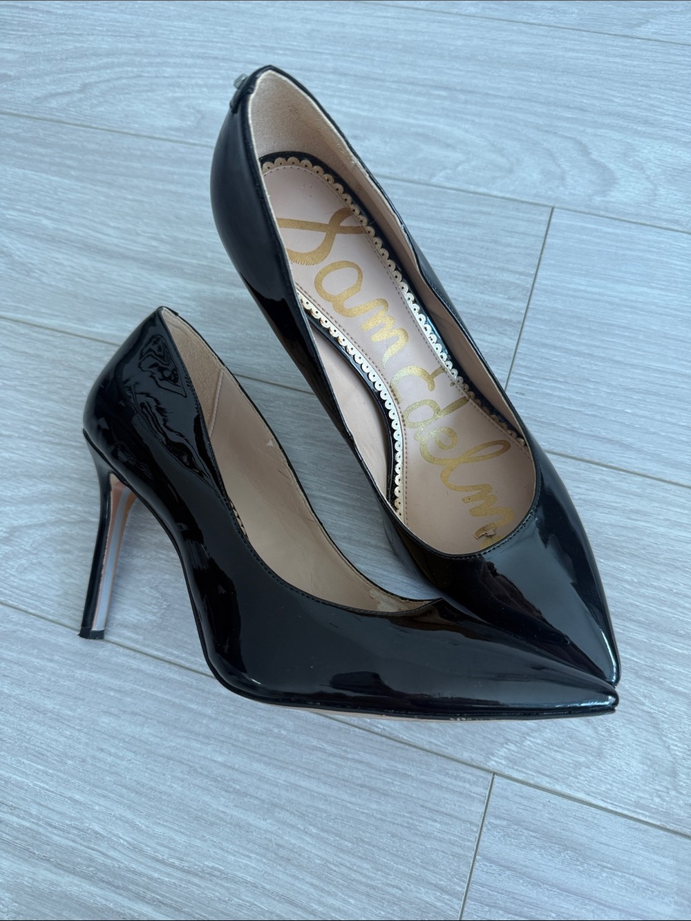 Sam Edelman Black Patent Pointed-Toe Pumps